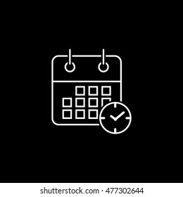 Calendar Clock Line Icon On Black Background