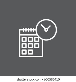 Calendar and clock line icon, outline vector sign, linear white pictogram. Time symbol, logo illustration. Editable stroke. Pixel perfect
