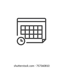Calendar and clock line icon, outline vector sign, linear style pictogram isolated on white. Deadline symbol, logo illustration. Editable stroke