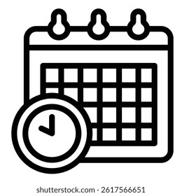 Calendar and clock line icon, remote work concept. Vector graphics. Appointment, task schedule sign on white background, style mobile or design