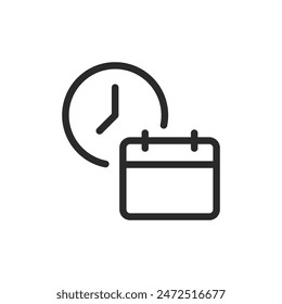 Calendario con reloj, icono de estilo lineal. Hora o cita programada. Ancho de trazo editable.
