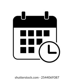 Calendar with clock, linear style icon. Calendar and a clock, indicating schedule or appointment. 