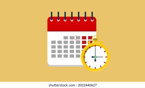 Calendar and clock on yellow background. Important, schedule, appointment date marked on calendar. Suitable for scheduling, time management, deadline, meeting time, appointment date concepts.