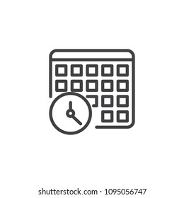 Calendar and clock outline icon. linear style sign for mobile concept and web design. Schedule, appointment simple line vector icon. Symbol, logo illustration. Pixel perfect vector graphics
