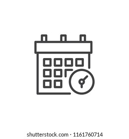 Calendar and clock outline icon. linear style sign for mobile concept and web design. Schedule, appointment simple line vector icon. Symbol, logo illustration. Pixel perfect vector graphics