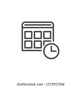 Calendar and clock outline icon. linear style sign for mobile concept and web design. Schedule, appointment simple line vector icon. Symbol, logo illustration. Pixel perfect vector graphics