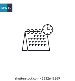 Calendario con icono de contorno de reloj Ilustración vectorial