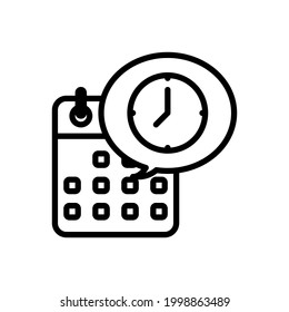 Calendar with clock outline icons. Vector illustration. Editable stroke. Isolated icon suitable for web, infographics, interface and apps.