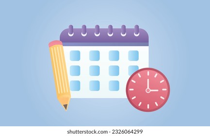 Kalenderuhr und Bleistift, Zeitmanagement-Konzept.Vektordesign-Illustration.
