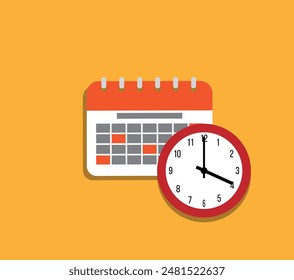 Calendar and Clock Planning Time Flat Style. Business meeting and work schedule concept vector