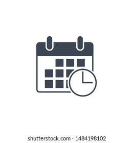 Calendar with Clock related vector glyph icon. Isolated on white background. Vector illustration.