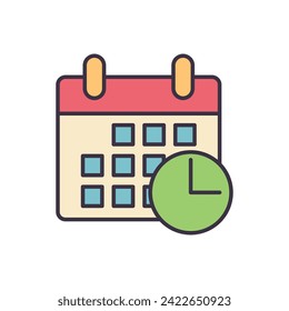 Calendar with Clock related vector icon. Isolated on white background. Vector illustration