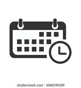 Calendar and clock reminder icon. Vector image, in a flat style, isolated on a white background. Icon for web design and software.