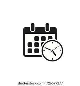 Calendar and clock reminder icon. Vector isolated flat style symbol.