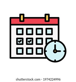 Calendar, clock, schedule icon vector image. Can also be used for customer support. Suitable for use on web apps, mobile apps and print media.