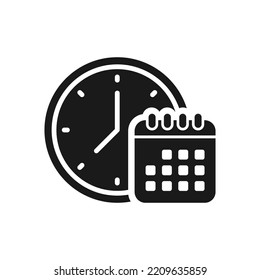 Calendar and clock. Schedule time icon flat style isolated on white background. Vector illustration