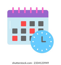 Kalender mit Uhr, die das Symbol des Terminkalenders im modernen Stil zeigt
