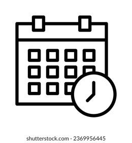Calendario con reloj que muestra el diseño del vector del concepto del horario, icono fácil de usar