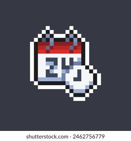 calendar with clock sign in pixel art style