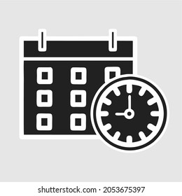 Calendar and clock silhouette icon vector isolated in white background