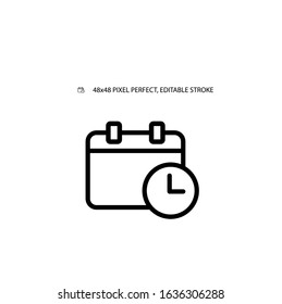 Calendar and clock  simple line icon vector illustration.Editable stroke. 48x48 Pixel Perfect.