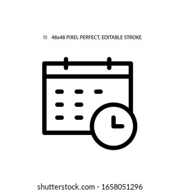 Calendar and clock simple line icon vector illustration.Editable stroke. 48x48 Pixel Perfect.
