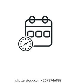 Calendario con un ícono de Vector de símbolo de reloj. letrero plano lleno para concepto móvil y Diseño web. Icono de glifo de programación inteligente. Símbolo de planificación de tareas optimizado, ilustración de logotipo. Gráficos de Vector
