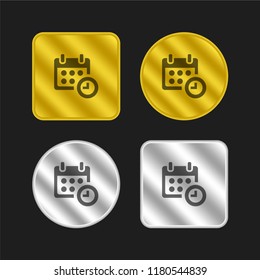Calendar and clock time administration and organization tools symbol gold and silver metallic coin logo icon design