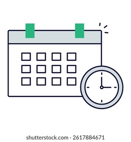 Calendar with Clock. Calendar and time icon for scheduling support calls or appointments