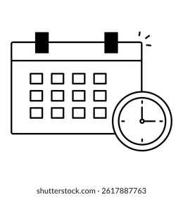 Calendar with Clock. Calendar and time icon for scheduling support calls or appointments
