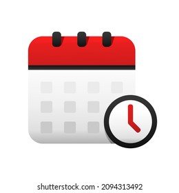 Calendar with clock time sign symbol. Illustration vector