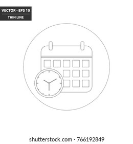 Calendar and clock - time thin line flat icon. Vector Illustration.