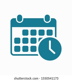 Calendar with clock, time vector icon. Date icon