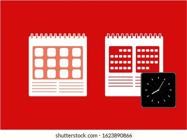 Calendar and clock, time vector icon illustration. Appointment schedule date icon. Business schedule time and date illustration. Meeting schedule time and date symbol. Flat design calendar and clock.