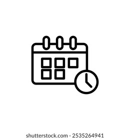 Icono de Vector del reloj del calendario. Trazo negro editable.