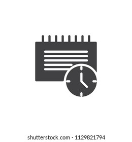 Calendar and clock vector icon. filled flat sign for mobile concept and web design. Deadline simple solid icon. Symbol, logo illustration. Pixel perfect vector graphics