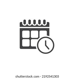 Calendar and clock vector icon. filled flat sign for mobile concept and web design. glyph icon. Time symbol, logo illustration. Vector graphics