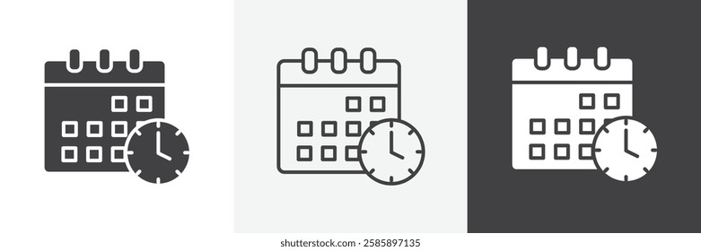 Calendar clock vector icons collection graphic designs for ui designs