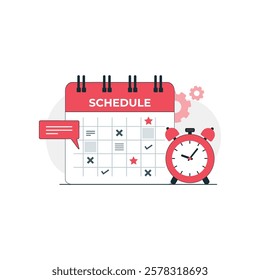 Calendar with Clock Vector Illustration. Scheduled Appointment Time Concept Design