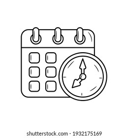 Calendar with clock vector illustration,  simple hand drawn object Line Icon 