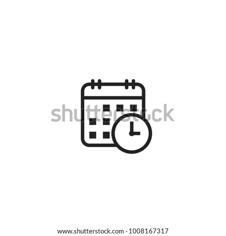 Calendar with clock. Vector line icon