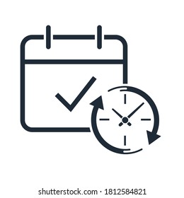 Calendar and clock. Vector linear icon isolated on white background.