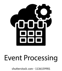 Calendar, cloud and gear, all three at one place making an event processing icon 