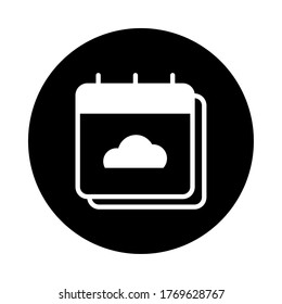 calendario con icono de almacenamiento en la nube sobre fondo blanco, estilo de bloque, ilustración vectorial