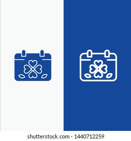 Calendar, Clover, Day, Leaf, Patrick Line and Glyph Solid icon Blue banner 