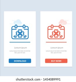 Calendar, Clover, Day, Leaf, Patrick  Blue and Red Download and Buy Now web Widget Card Template