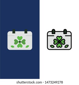 Calendar, Clover, Day, Leaf, Patrick  Icons. Flat and Line Filled Icon Set Vector Blue Background