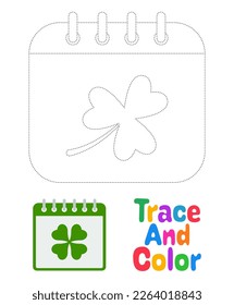 Calendar with Clover tracing worksheet for kids