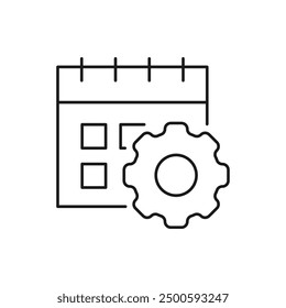 Calendar with cogwheel. Schedule management icon line style isolated on white background. Vector illustration