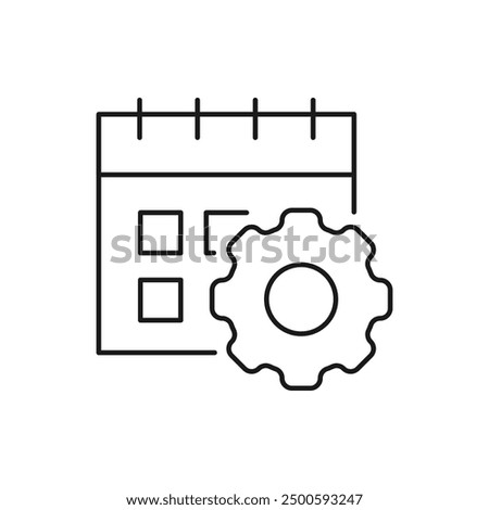 Calendar with cogwheel. Schedule management icon line style isolated on white background. Vector illustration